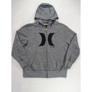Hurley Sz Youth Large (14-16) Gray & Black Full Zip Hoodie Logo Fleece Lined